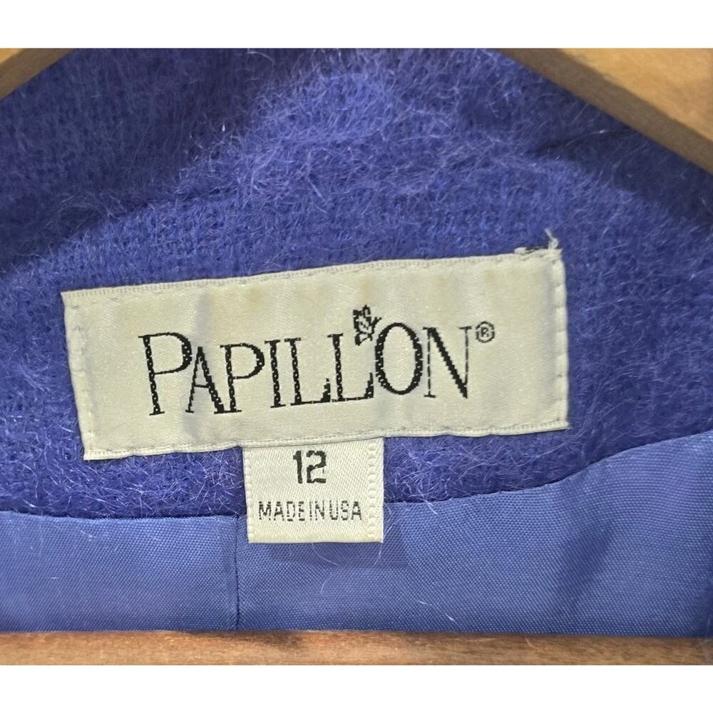 Vintage Blazer Womens Large 12 Mohair Periwinkle Wool Fuzzy 2 Button Eyelash - Picture 3 of 13